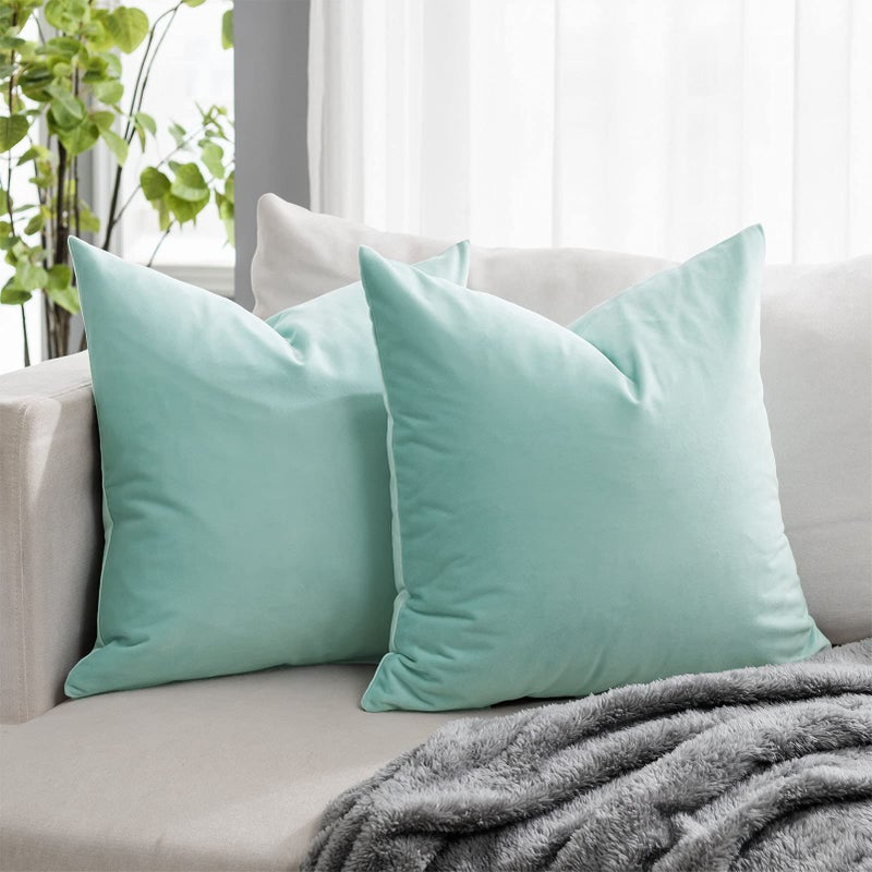 QUAFOO Mist Soft Velvet Throw Pillow Covers 18x18 inch Set of 2 for Sofa Couch Bed Living Room Decorative Luxury Solid Square Cushion Covers Case with Zipper - Image 1